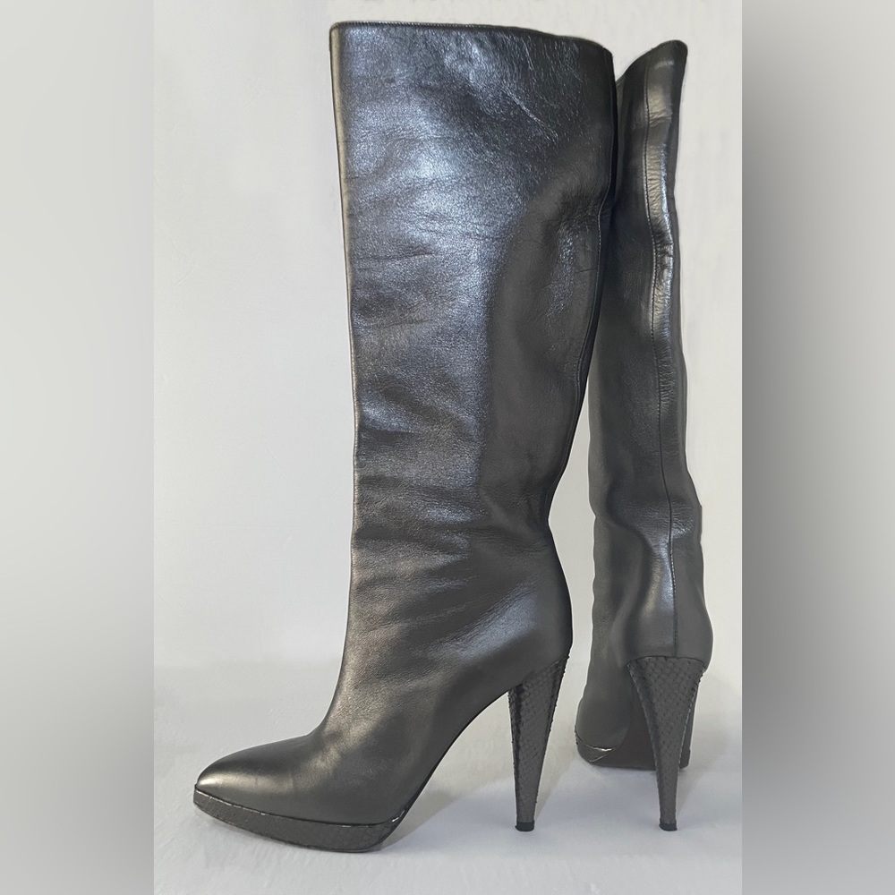 Walter Steiger Antracite Nappa Leather Snake Skin Boots Size 7